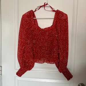 Red Spot Top with Cinched Sleeves